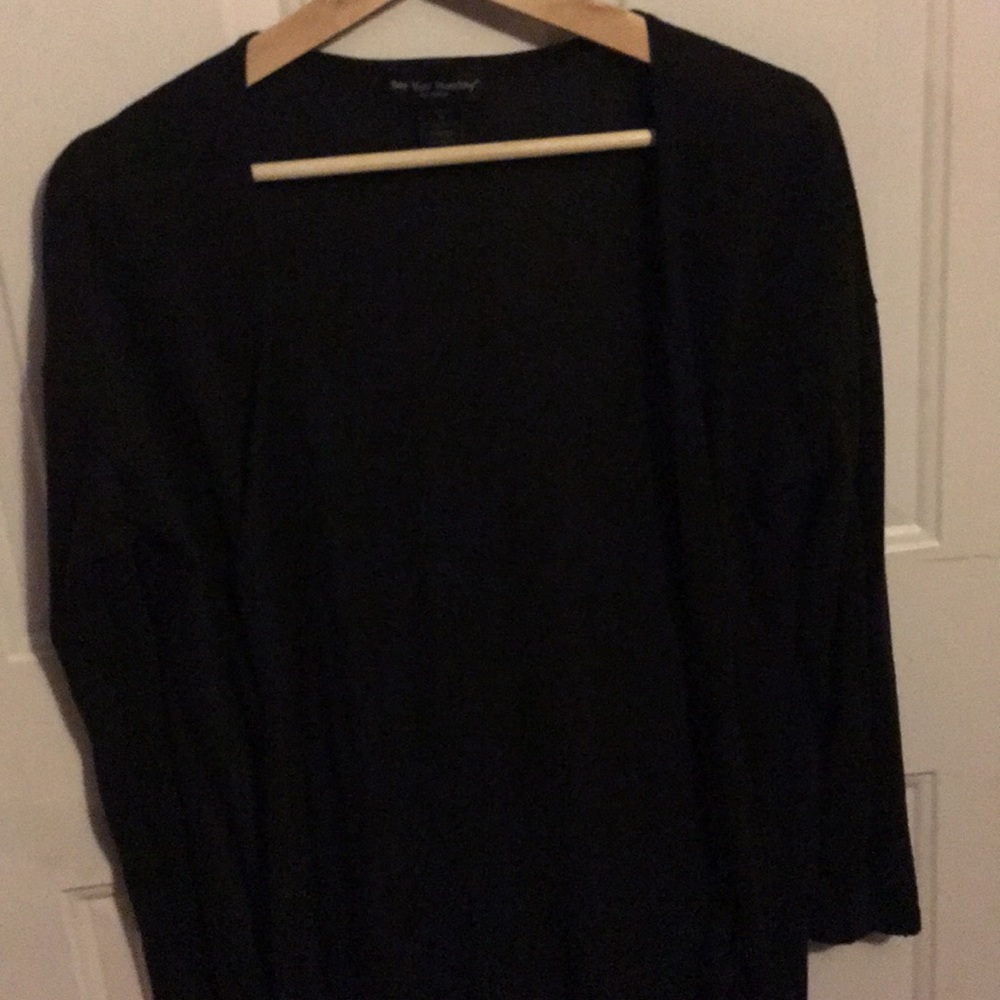 Long black split side cardigan
